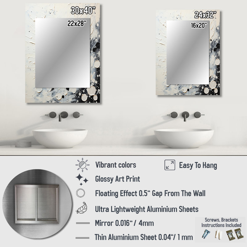 Gris gris Mid Century Minimalist Wave - miroir mural minimaliste, miroir unique gris, impression sur métal, 40 po x 30 po