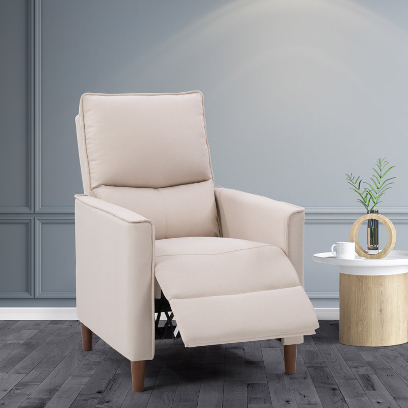 Upholstered Manual Pushback Recliner Armchair, Beige