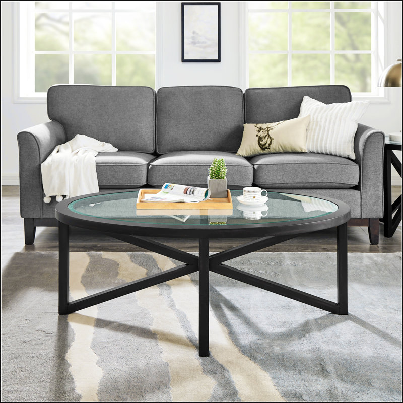 Table basse moderne simple en verre avec plateau en verre trempé et base en bois massif pour le salon et le bureau, Noir