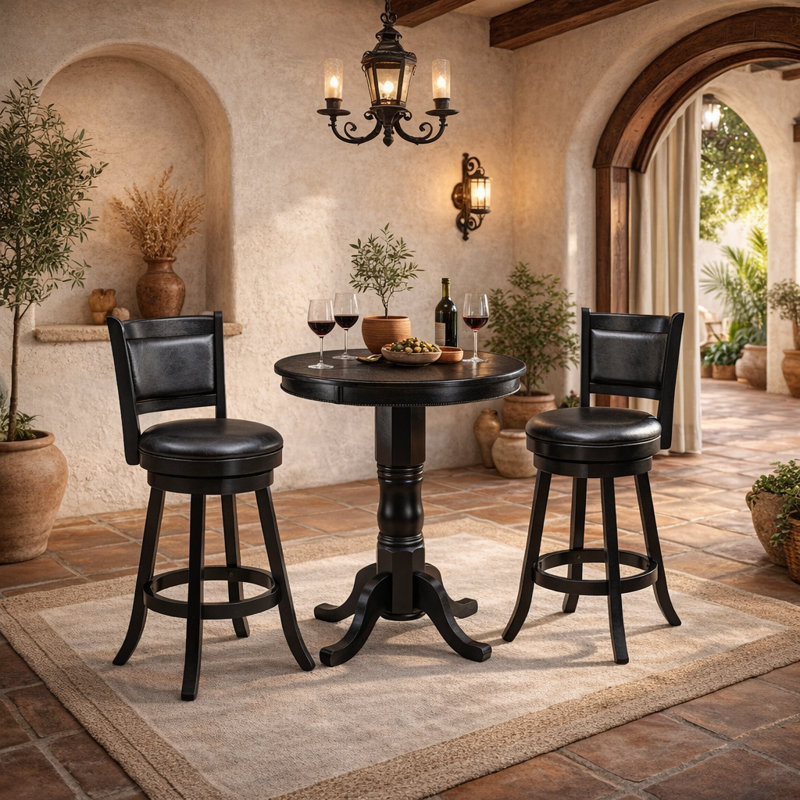 Craigmont Round 30'' Dining Set By RAM Game Room, Black/Black, Black