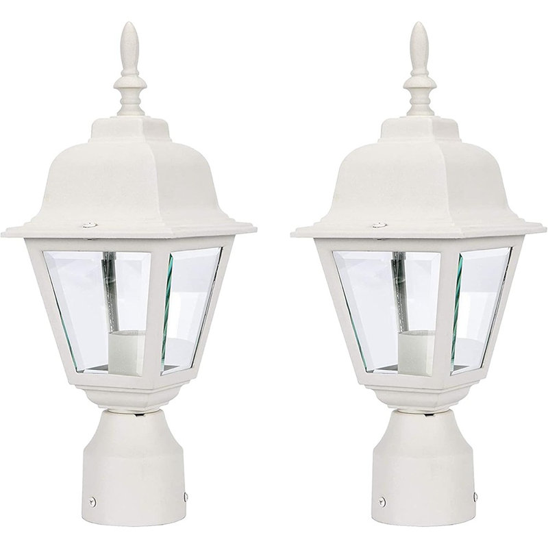 Outdoor Post Lighting Fixture Pole Lantern, E26 Medium Base Max 60W, Aluminum Housing Plus Clear Glass, Bulb Not Included, Matte White Finish, 2-Pack