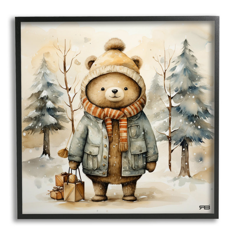 Ours dans la forêt enneigée, estampe numérique encadrée par RB, Giclée encadrée noir minuit, H 12 po x l 12 po x P 1,5 po