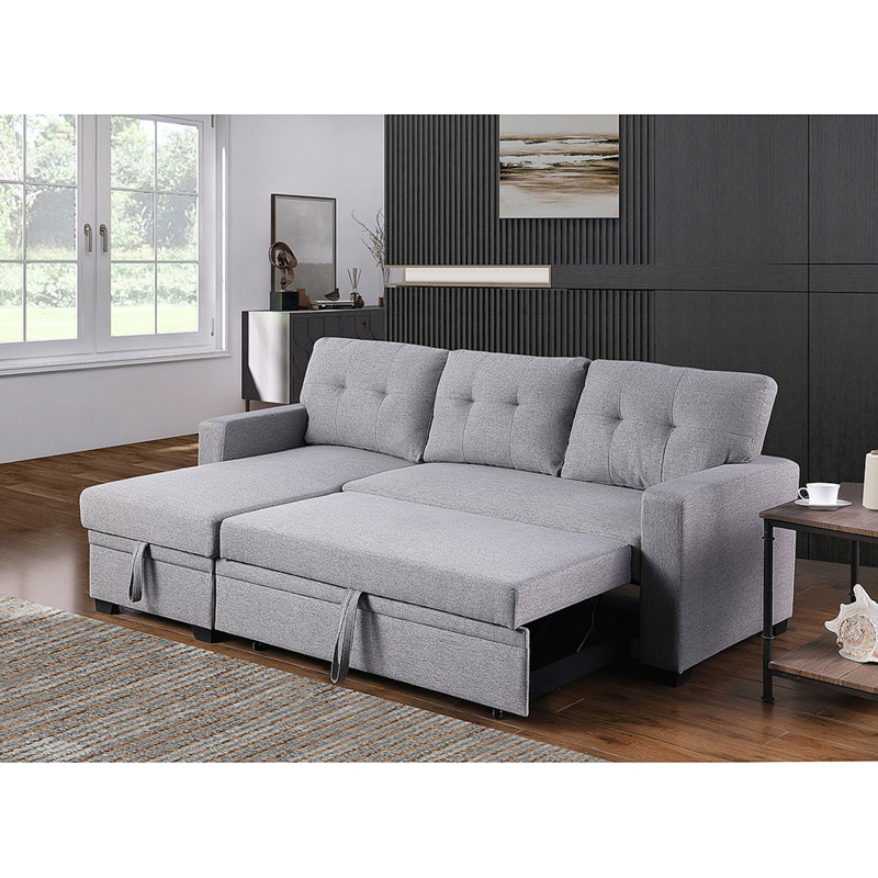 Canapé modulaire rembourré avec méridienne, Lin gris pâle
