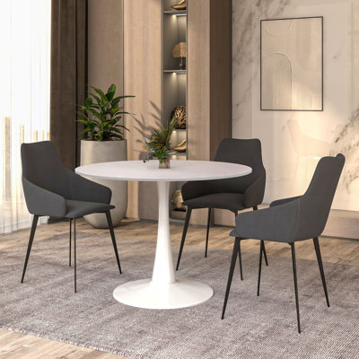 Table de salle à manger ronde de 40 po Hadden avec plateau en panneau de fibres à densité moyenne et base en piédestal blanc