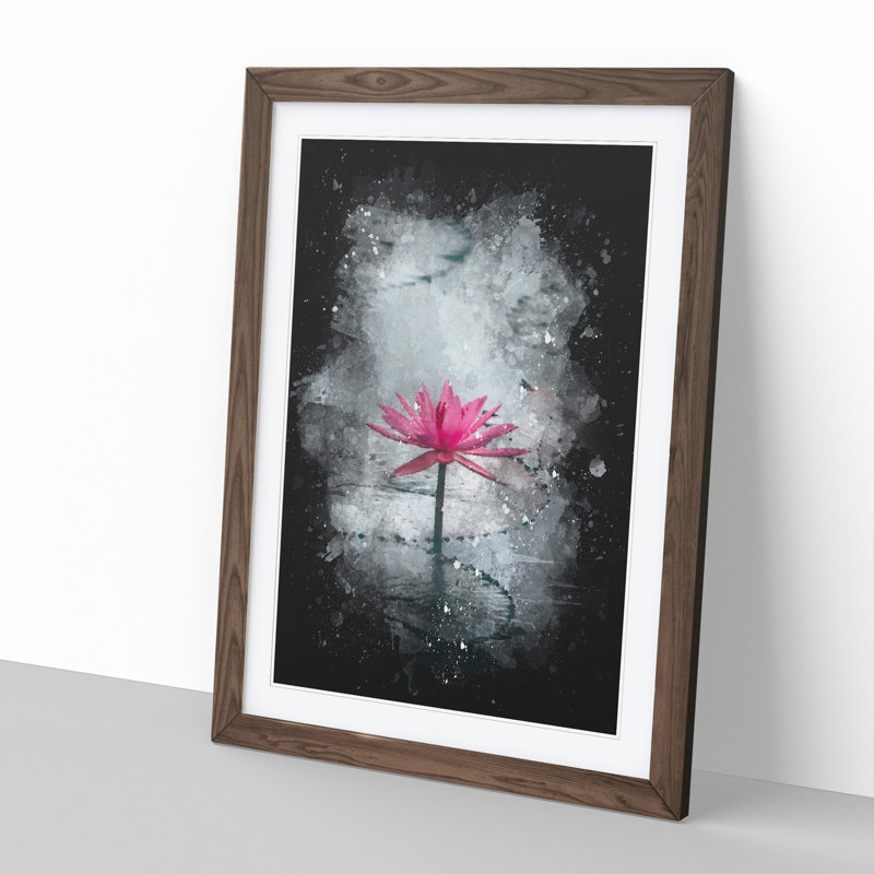 A Sacred Lotus Flower Paint Splash - Picture Frame Graphic Art on MDF, 36cm H x 27cm W x 2cm D, Walnut