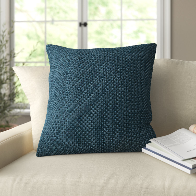 Mansel Square Cotton Pillow Cover & Insert, Peacock Blue, Square 20", Polyester