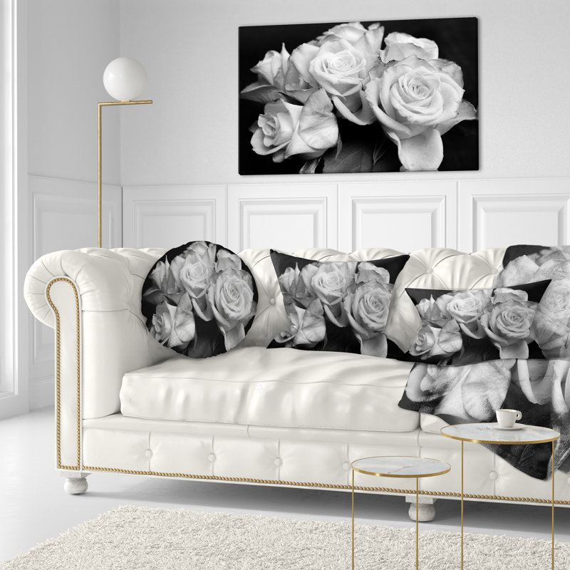 «Bunch of Roses Black and White», reproduction d'art sur toile florale, H 20 po x l 40 po, Toile tendue