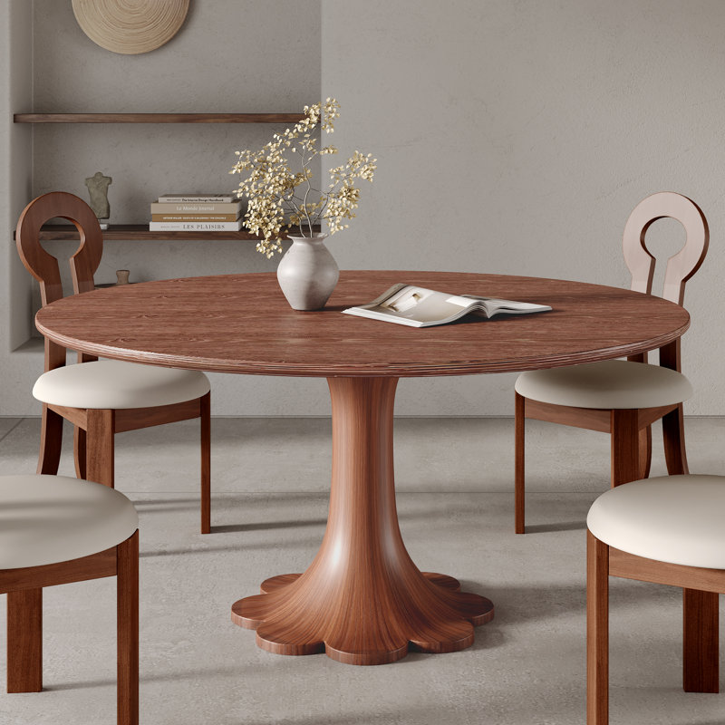 Table de salle à manger ronde Mid-Century Farm, H 29,52 po x L 47,24 po x l 47,24 po, Marron foncé