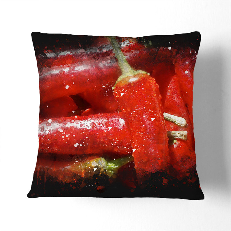 Red Chilli Peppers Square Throw Cushion, 40cm H x 40cm W x 15cm D