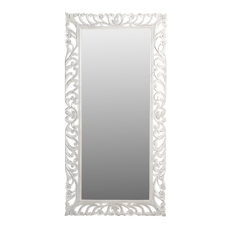 Miroir Margo en bois massif sculpté à la main au fini blanc vieilli