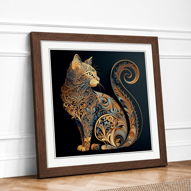 Cat Paisley Art - Framed Print, Walnut