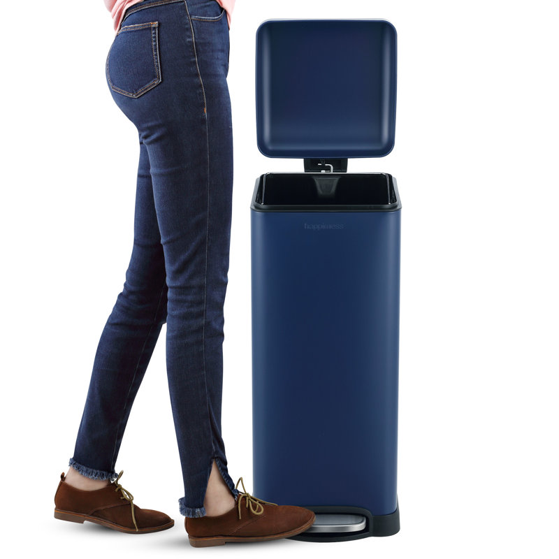 Betty Retro Steel Step On Trash Can, 8 Gallons, Denim Blue