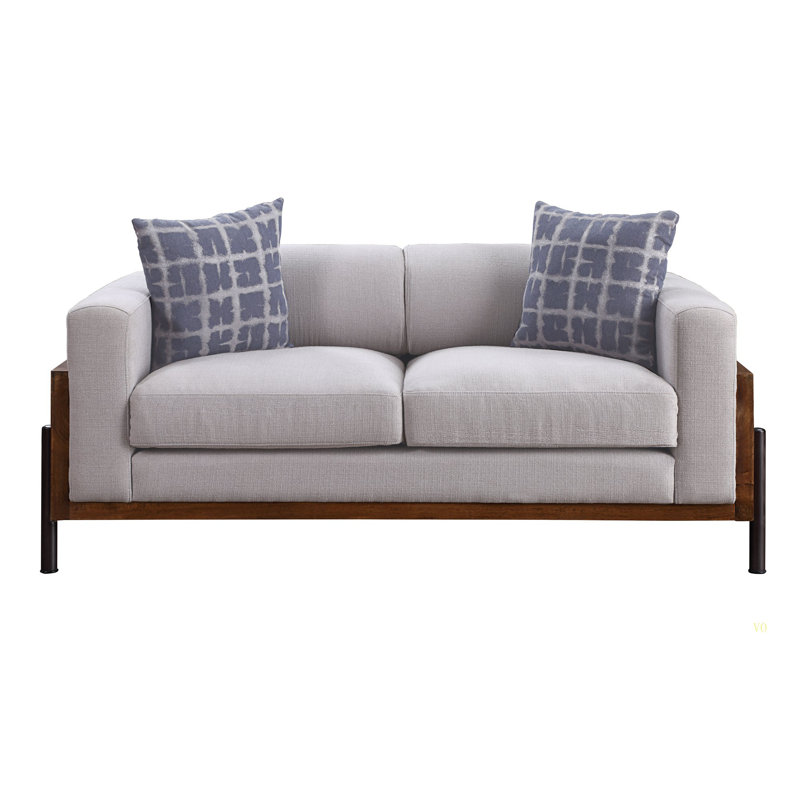 Causeuse Pelton en tissu et finition noyer avec 2 coussins décoratifs