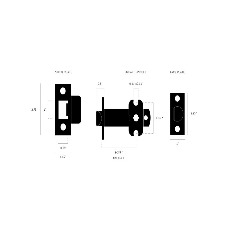 Loquet tubulaire / poignée de porte / intimité, H 2,75 po x l 1 po x P 2,38 po, Laiton / Noir