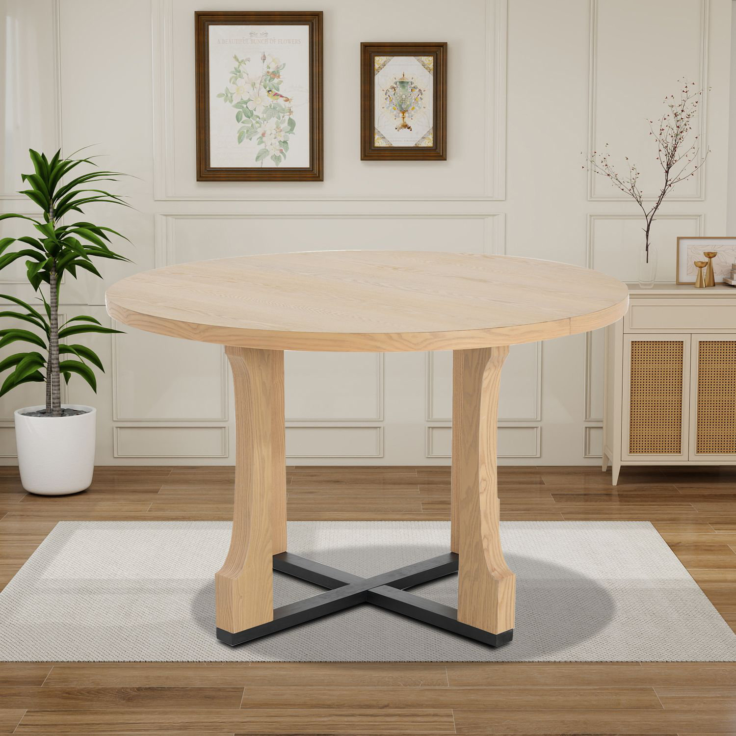 Latitude Run® 48-Inch Round Wood Dining Table with Sturdy Metal Cross ...