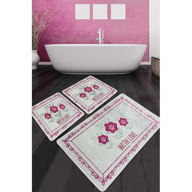 Luxurious Bathmat Set (3 Pieces), Soft Polyester, 23.6 x 39.4 inches (1 Piece) & 19.7 x 23.6 inches (2 Pieces) | Antibacterial, Non-Slip Underside, 20.5 oz/sq ft | Machine Washable & Durable, Perfect for Elegant Bathrooms
