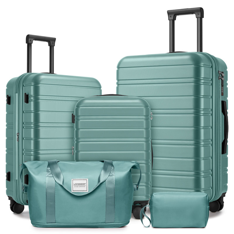 Ensemble de 6 valises avec sacs de voyage, valises rigides extensibles avec roulettes, bleu brumeux