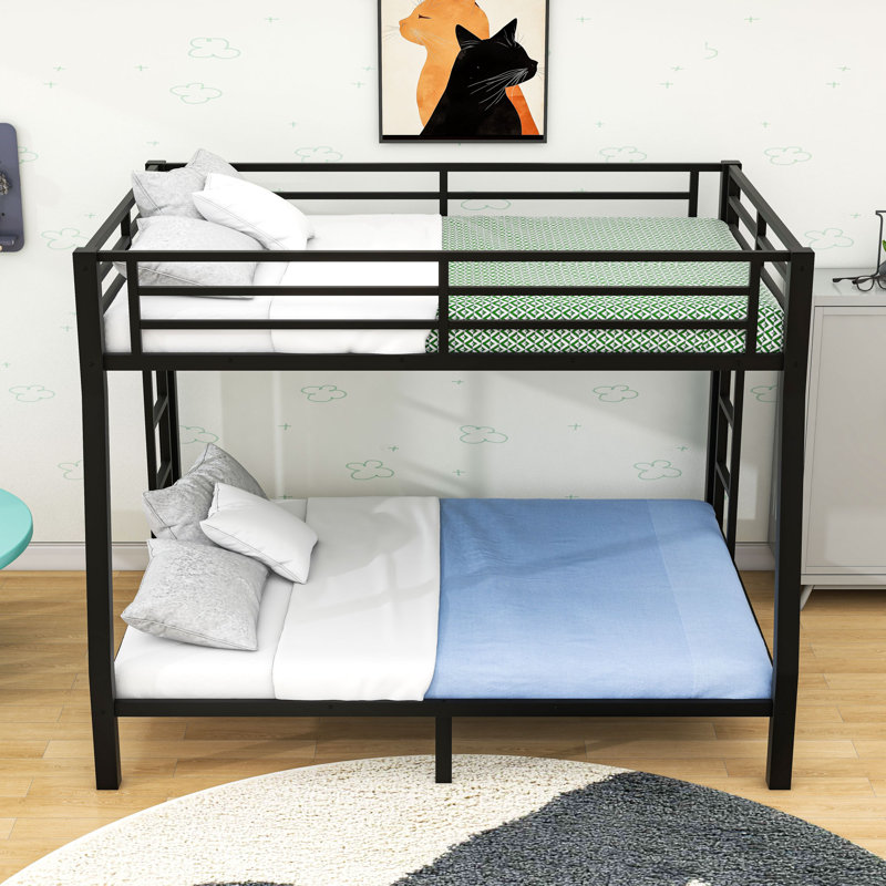 Metal Bunk Bed with Dual Ladders and Safety Guardrails, Full XL Over Queen