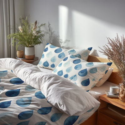 Ensemble de housse de couette et de coussins décoratifs bleu et beige Teardrops Paisley Bedding