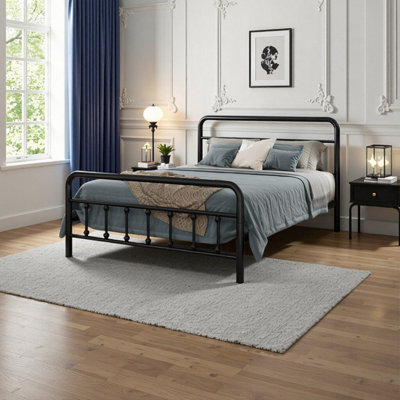 Queen Metal Bed Frame with Headboard, Underbed Storage Space, Sturdy Design, No Box Spring Needed - Black