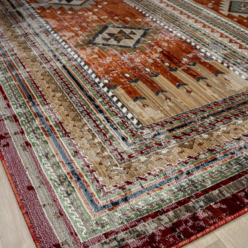 Sunia Southwestern Area Rug in Red, Rectangle 7'7" x 10'2"