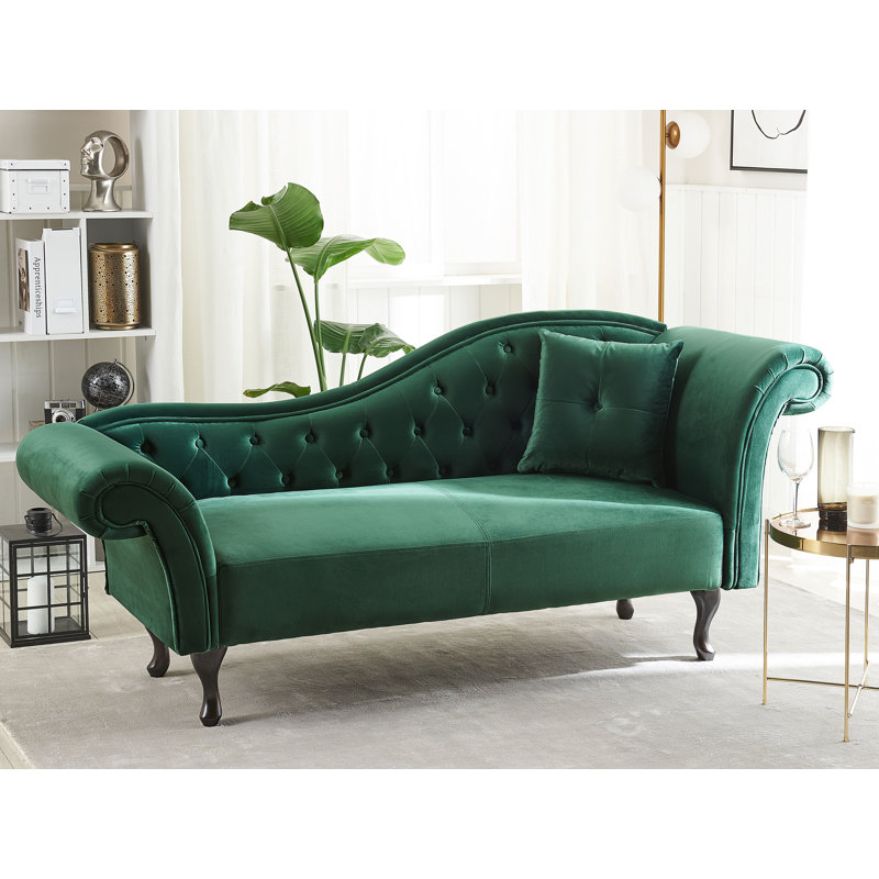 Whitlock Velvet Chaise Lounge, Right-Arm Chaise, Green