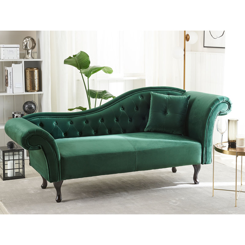 Whitlock Velvet Chaise Lounge, Right-Arm Chaise, Green