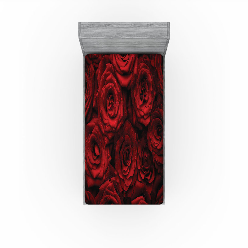 Ensemble de 2 draps-housses Ambesonne, Drap-housse de taille simple, Noir, rouge / floral 2