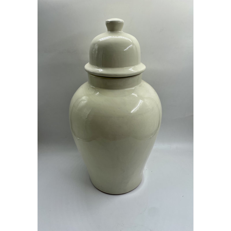 Urne en céramique fabriquée à la main Ronde, H 22 po x l 12 po x P 12 po, Beige