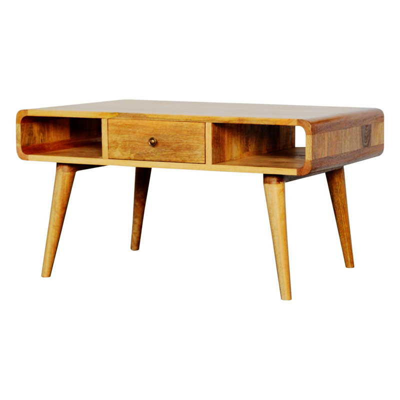 Versatile Design Wood Curved Console Table With Strong Legs, Tan
