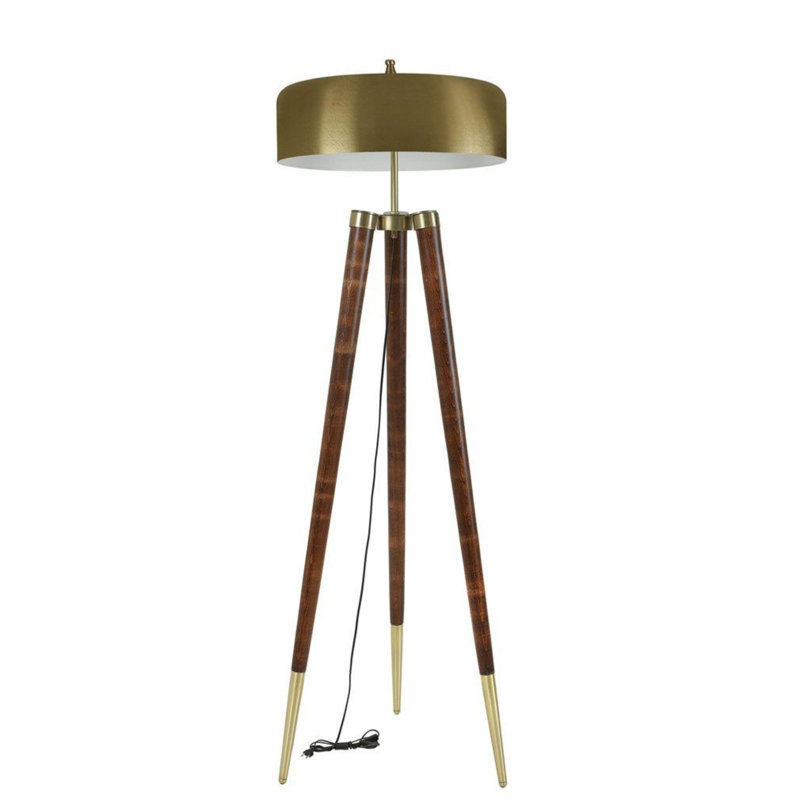 Luro Elegant Floor Lamp with Hornbeam Body & Metal Cap, Gold & Walnut Finish, 64.96 in Height | E27 Socket, Max 60W | Stylish Home Lighting for Living Room & Bedroom, Durable Electrostatic Oven Dried Paint