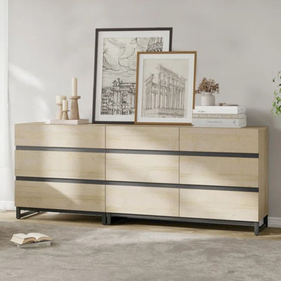 2 In 1 Dresser With 9 Drawers, Modern Chest Of Drawers With Adjustable Shelf And Metal Base, Closet Organizers And Storage Cabinet For Bedroom