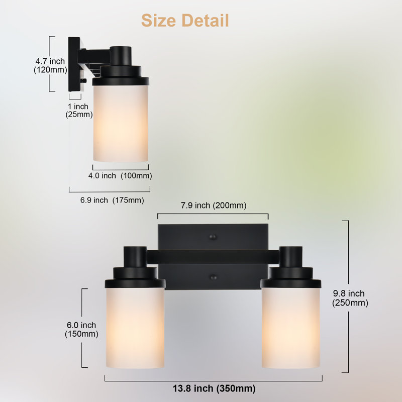 2-Light Modern Bathroom Light Fixtures Over Mirror, Black Vanity Lights For Bathroom Wall Sconces With Milky White Glass Shades, E26 Socket (Bulbs Not Included)