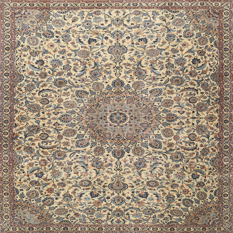 Tapis traditionnel beige/bleu area, Carré 4 pi