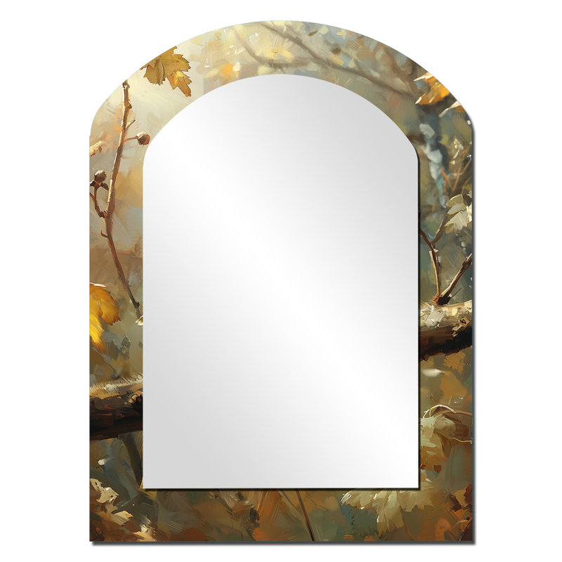 Mignon oiseau moineau sur une branche tombée - miroir mural décoratif asymétrique, 34 po x 25 po
