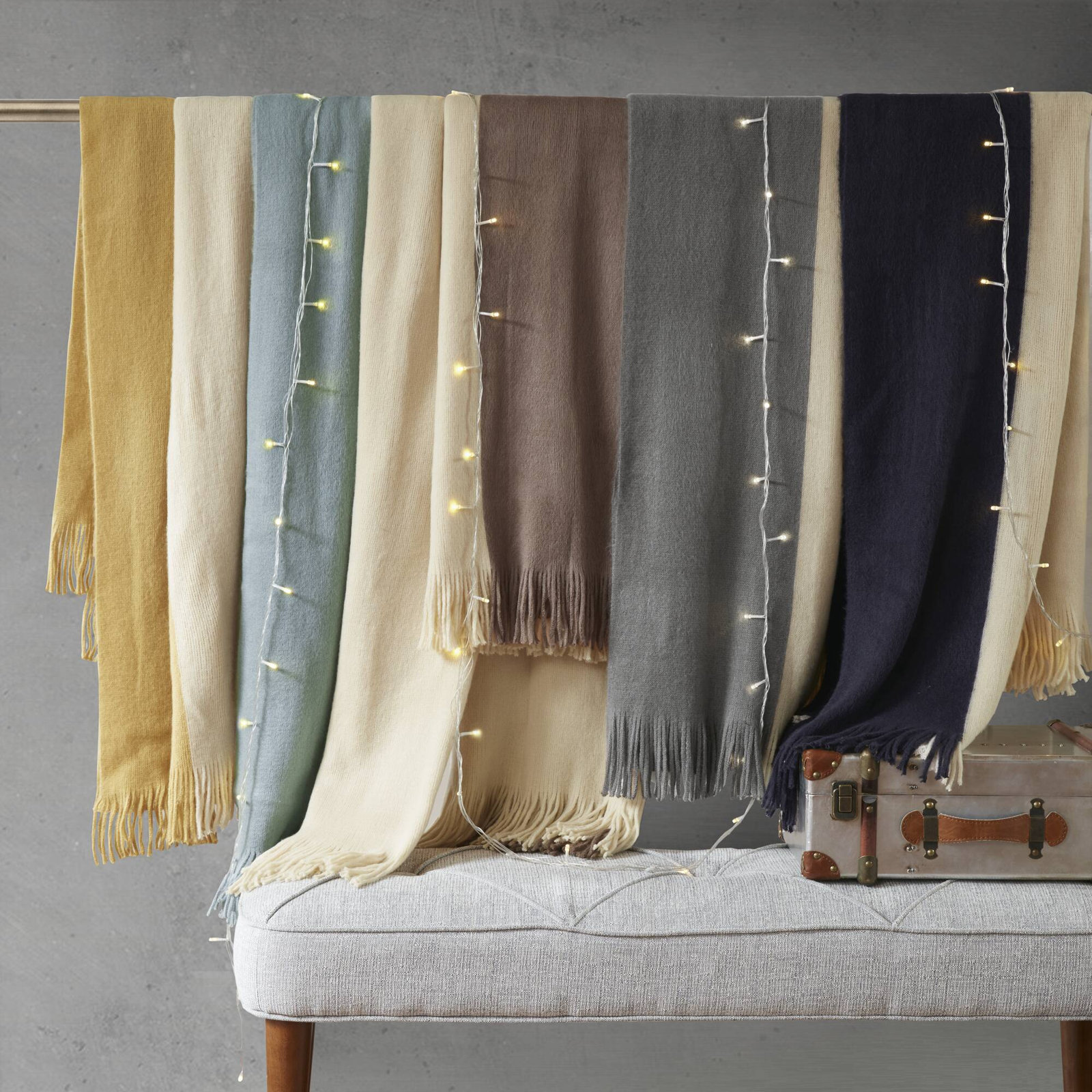 Linea Color Block Faux Cashmere Throw, Yellow