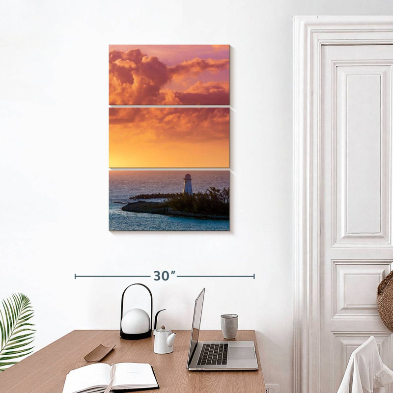 Paradise island lighthouse sunset Aletra, H 32 po x l 20 po