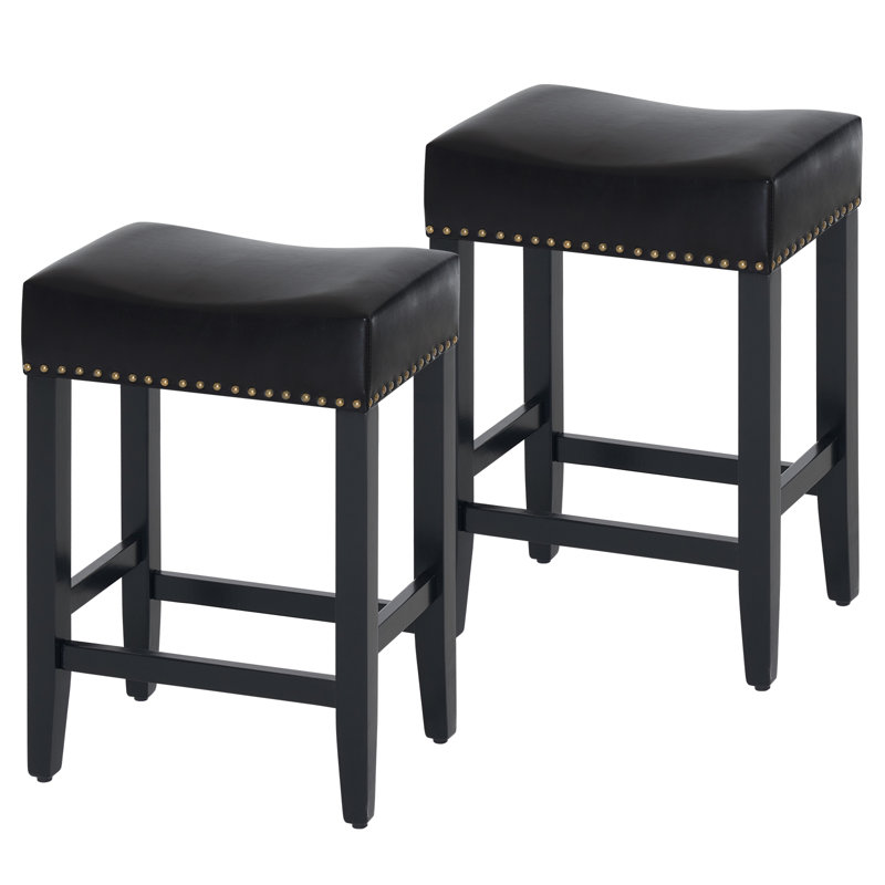 Rakestraw 25.75" Counter Stool with Wood Frame, Noir, Noir