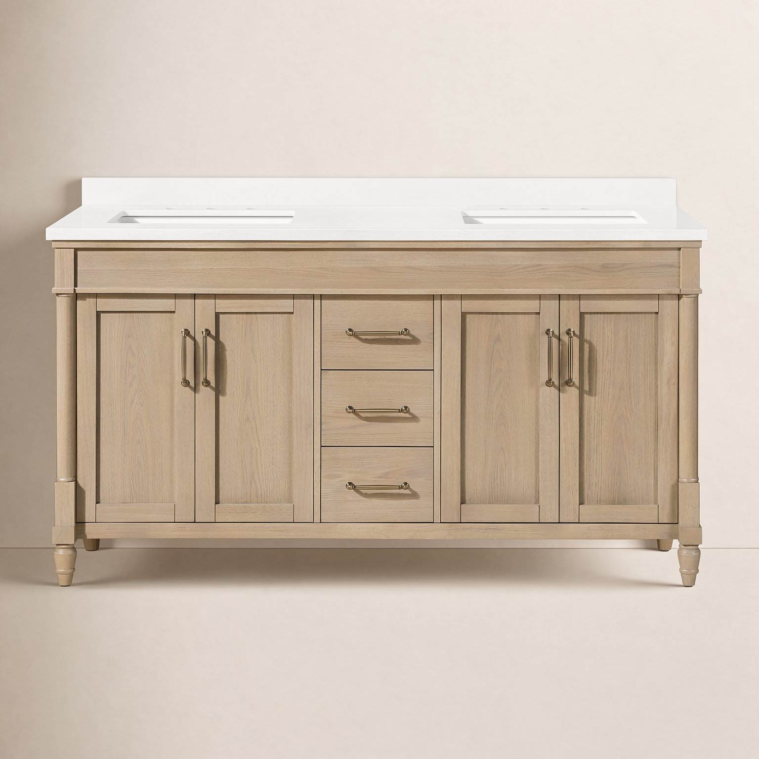 Burdick 60" Double Bathroom Vanity, Natural Birch