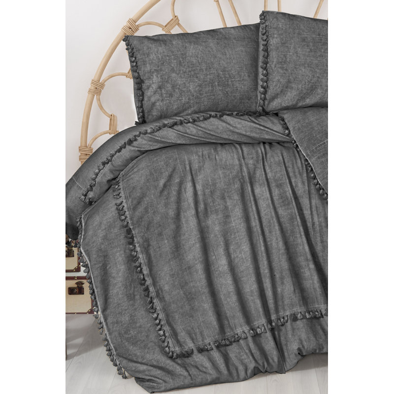 Tjard Duvet Cover Set with Pillowcases, Anthracite