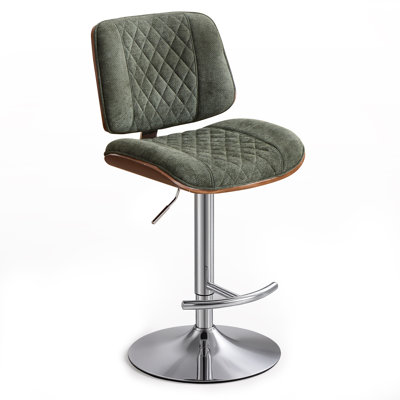 Swivel Adjustable Height Bar Stool, Chenille Fabric Seat with Metal Frame for Kitchen Counter, Modern Green