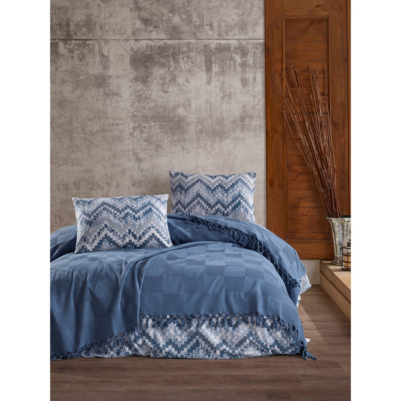 Ensemble de courtepointe 100% coton Marita, Bleu foncé
