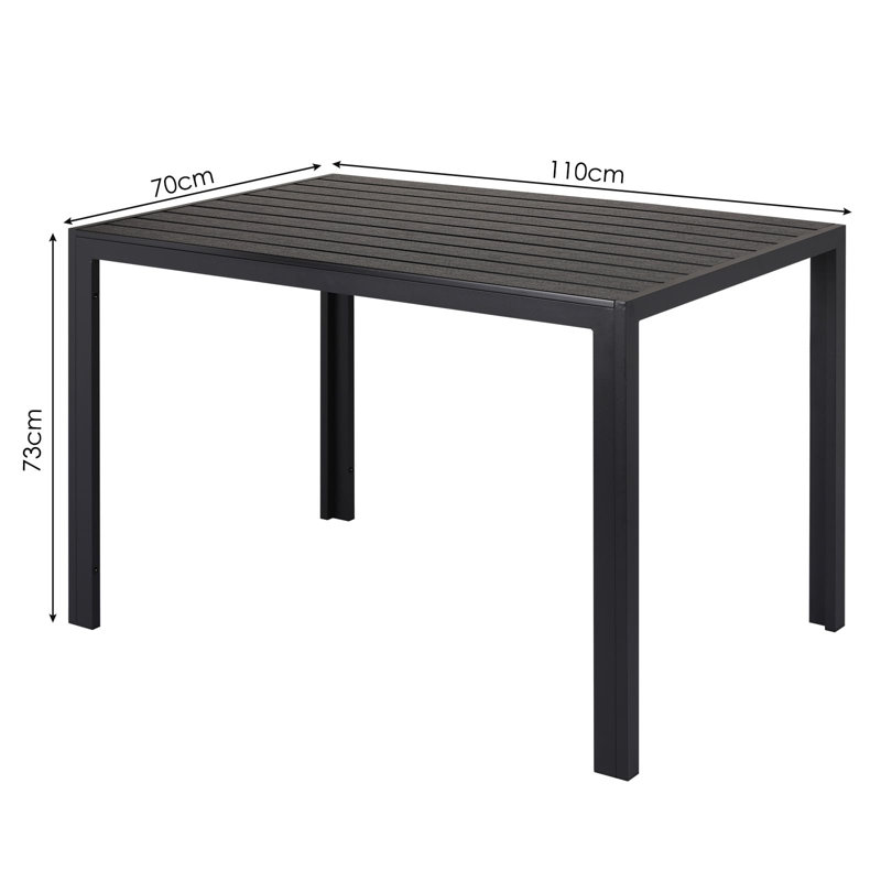 Garden Table With Aluminium Frame, 110 X 70 Cm, Wpc Balcony Table, Weatherproof, Rectangular Patio Table, Outdoor Dining Table, Heat And Weather Resistant, Non-slip, Black