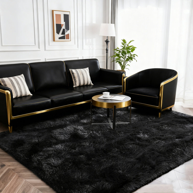 Soft Fluffy Black Faux Sheepskin Area Rug