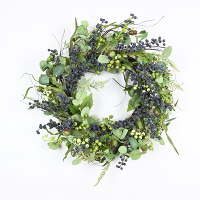 22" Artificial Spring Summer Farmhouse Eucalyptus Berry Front Door Wreath