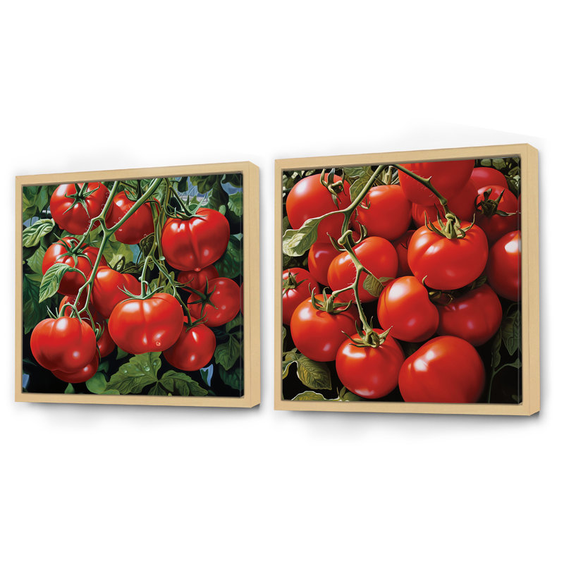 Tomato Scarlet Spheres - Légumes, ensemble de 2 collages carrés, Encadrement brun, H 30 po x l 61 po