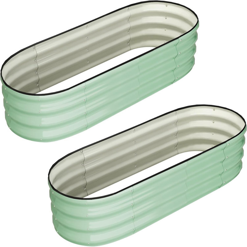 2 pots de jardin surélevés ovales 4,5 x 2 x 1,5 pi avec jardinière en métal galvanisé et ouvert, 4.5*2*1.5FT, Vert