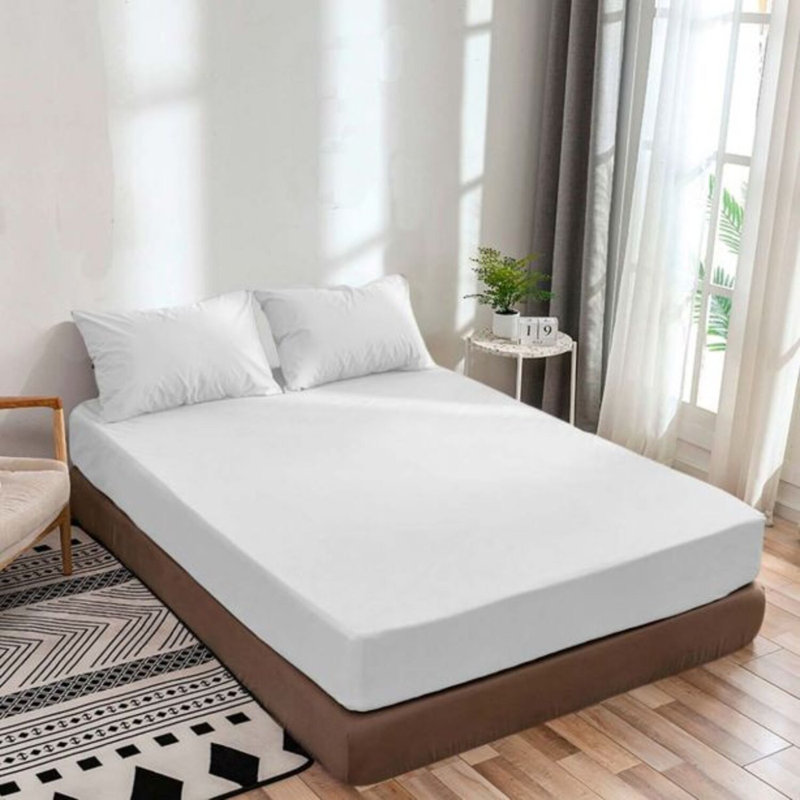 400TC Sateen Solid Cotton Fitted Sheet Fits Upto 10" Deep Pocket, Full XL Fitted Sheet, White