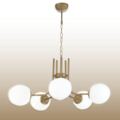 Lustre 5 lumières avec abat-jour en verre