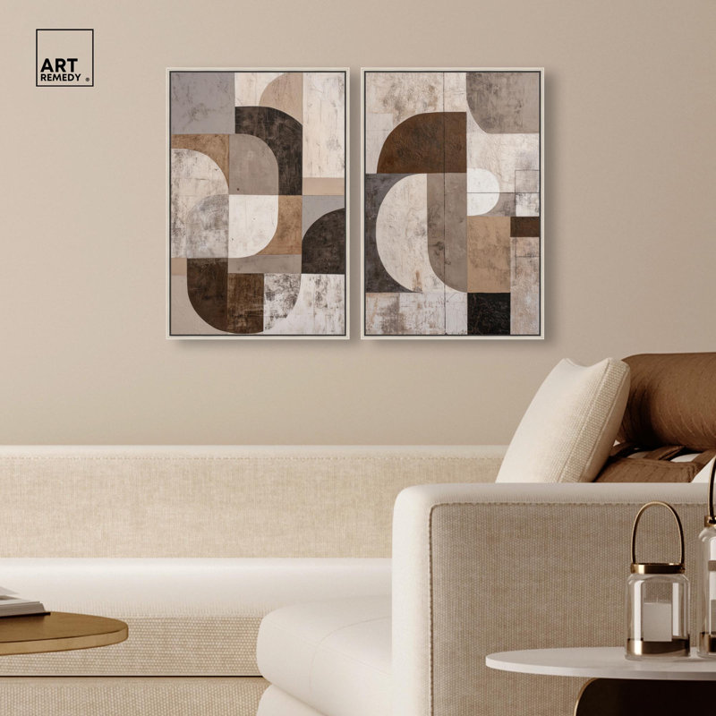Ordered Earth Diptych Canvas Print Brown Wall Art Set by Art Remedy, Black Frame, 10 x 15, 25" H x 17" W, Silver Frame